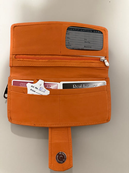 Damen Geldbörse aus Kunstleder – Orange mit Kartenfächern & Reißverschlussfach