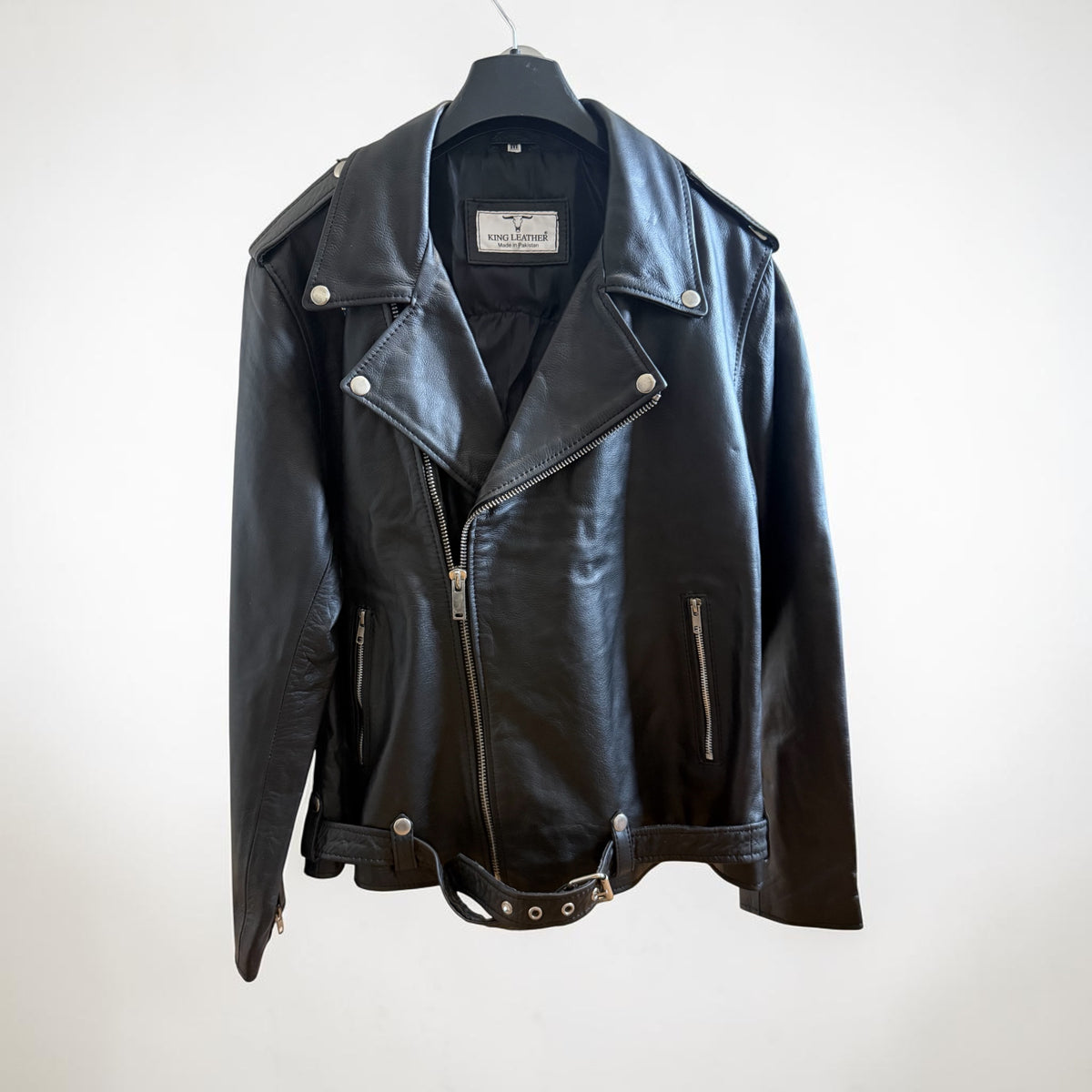Schwarze Biker-Lederjacke | Echtes Leder | Handgefertigt