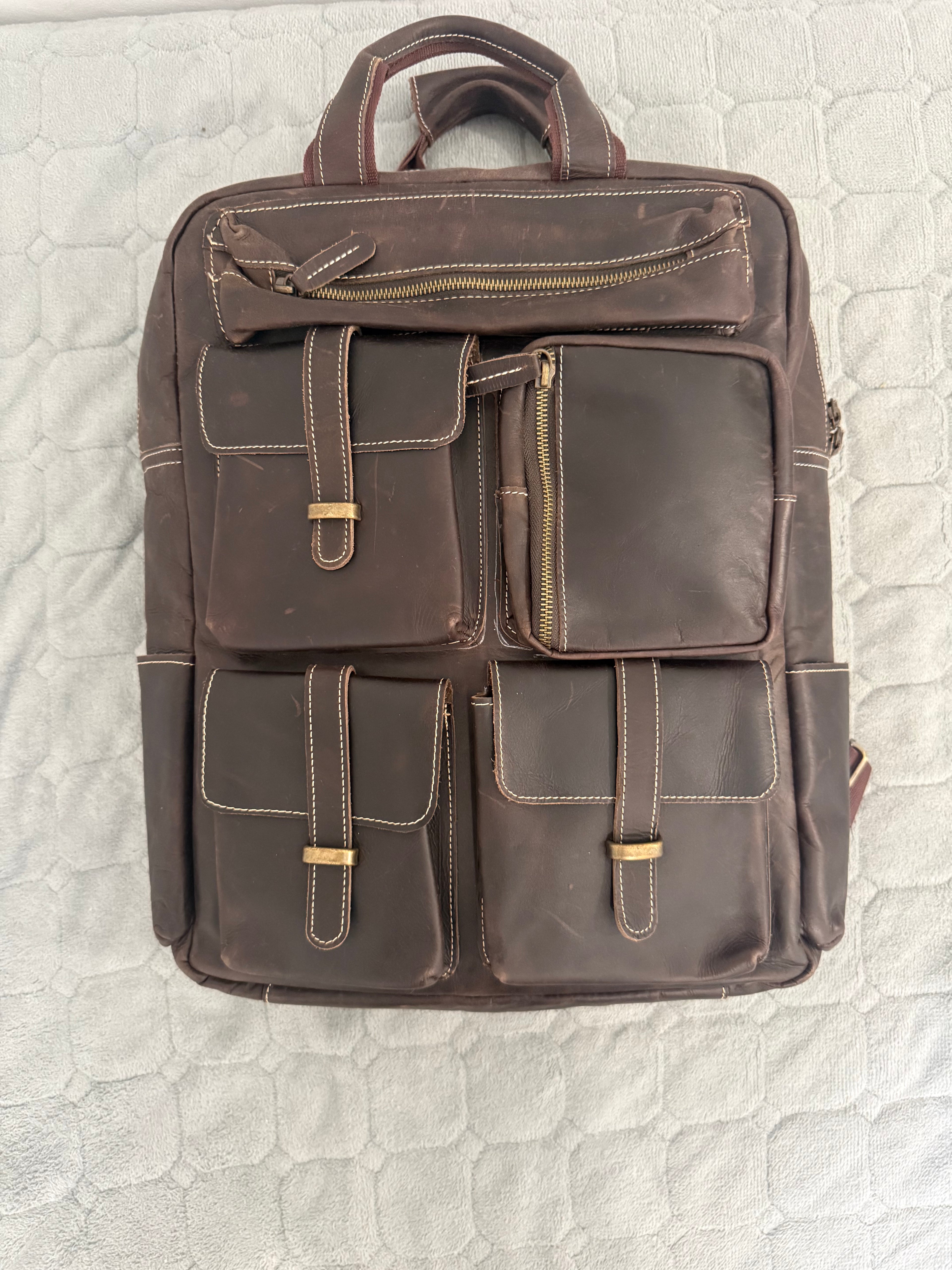 Vintage Leder-Rucksack in Dunkelbraun – Viele Fächer & viel Stauraum