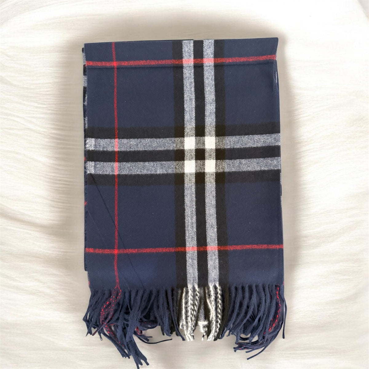🧣 Echter Kaschmir & Feine Wolle – Karierter Schal in Dunkelblau ❤️✨