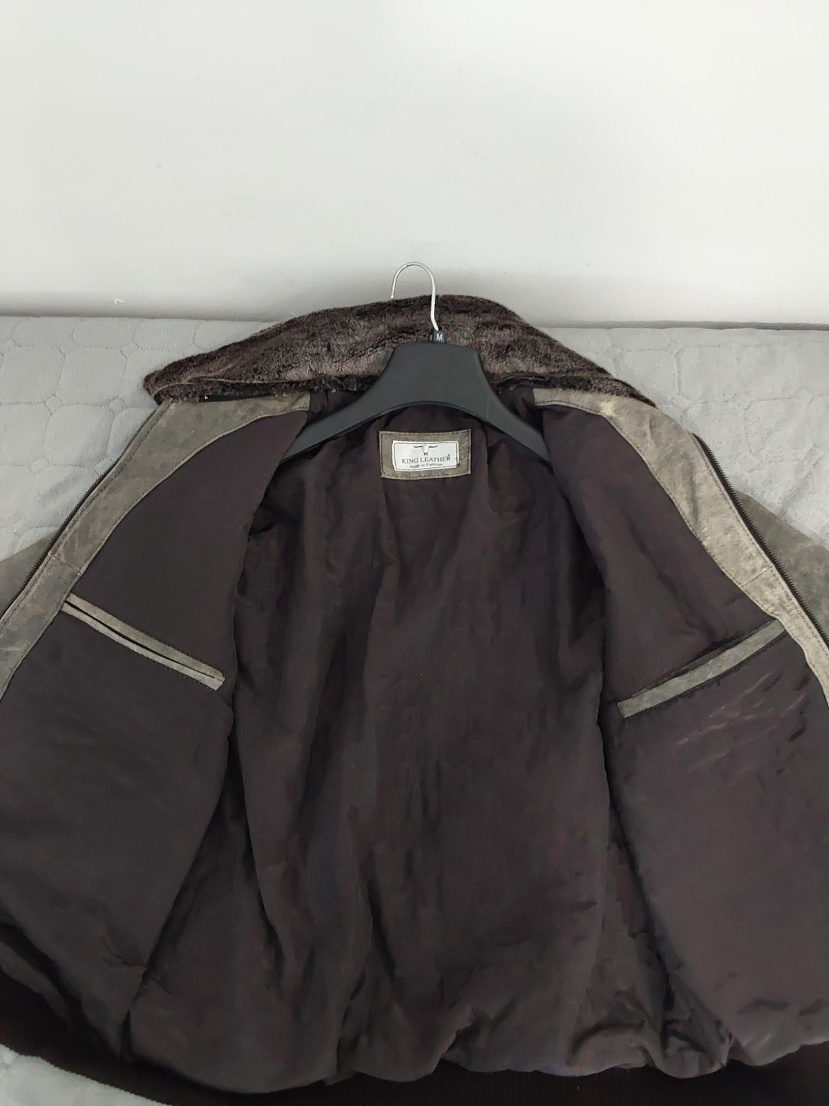 King leahter Vintage Leaderjacke graue Herren Winter Jacke, Bikerjacke (Größe m)